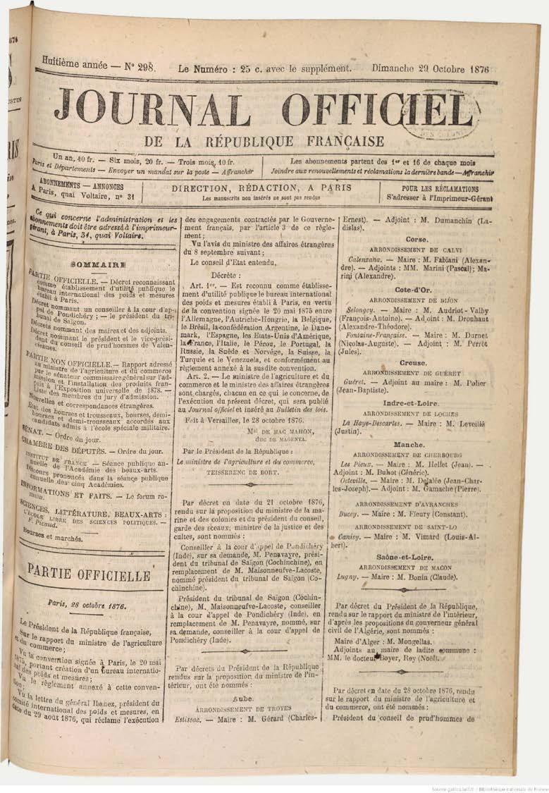 Annex 5 Official Journal of the French Republic, 29 October 1876, Decree of 28 October 1876 by the