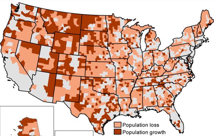 Figure 5. Non-Metro Population Change, 2010-2016 Source: Cromartie, 2017. Data from Economic Research Service and U.S. Census Bureau Figure 6 provides a decomposition of the negative trends in rural population growth.