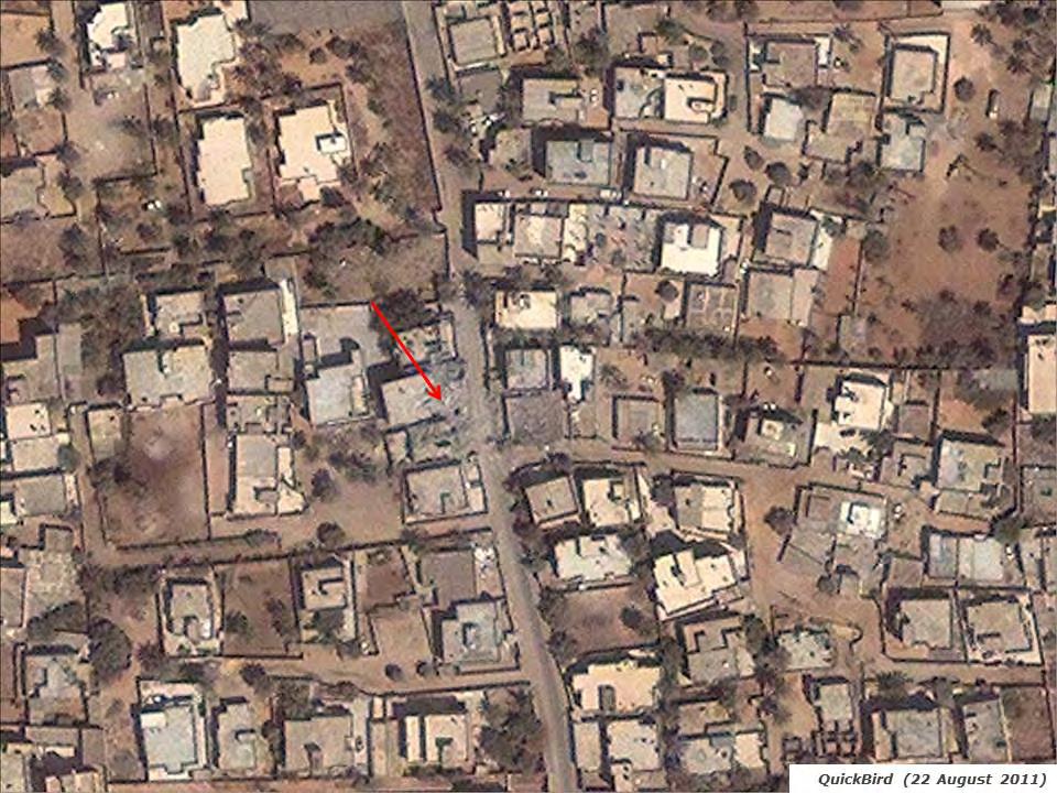 Figure 20. Tripoli building on 22 August 2011 The location in question (see red arrow) on 22 August 2011.