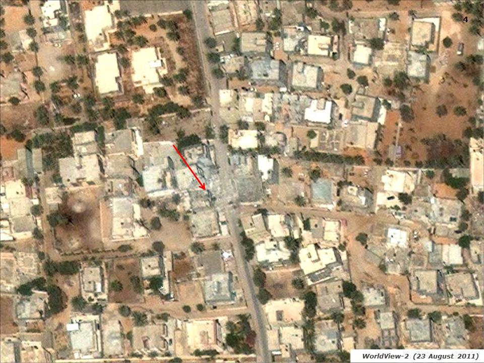 Figure 21. Tripoli building on 23 August 2011 An additional image of the structure (see red arrow) was collected on 23 August 2011.