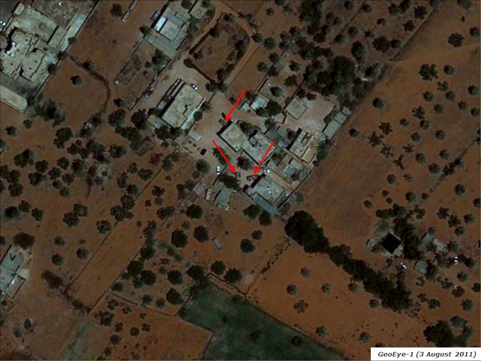 Figure 33: Possible armored vehicles near the Ziltan home on 3 August 2011 Several possible armored vehicles (red arrows) located about 2.