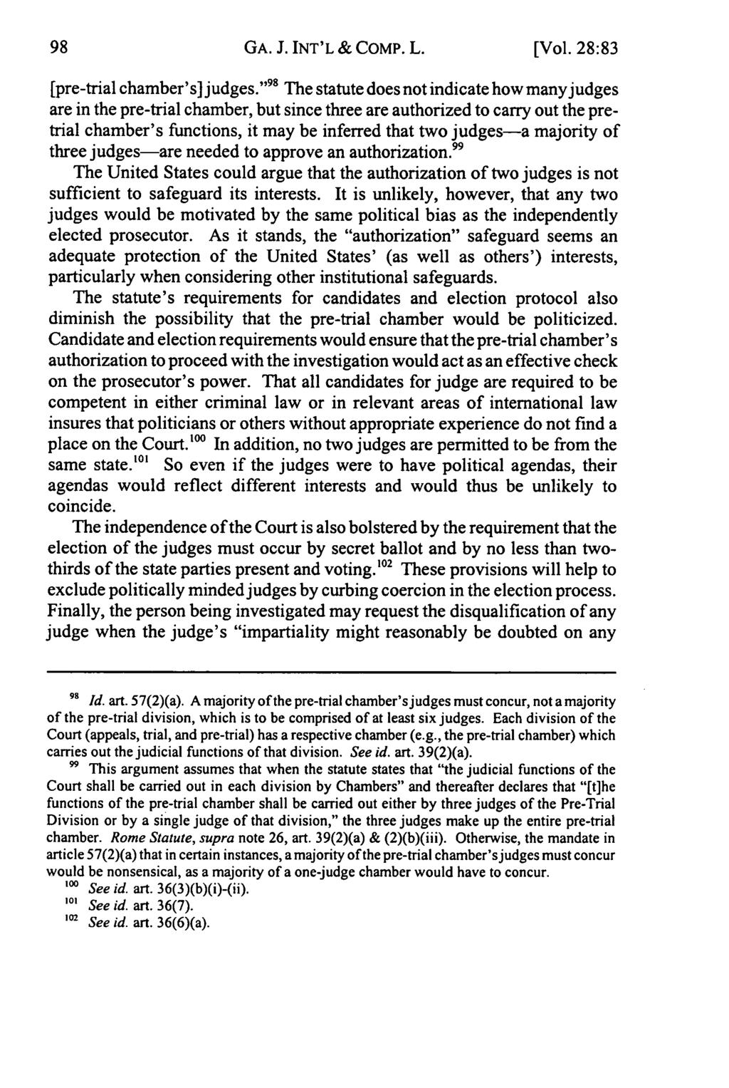GA. J. INT'L & COMP. L. [Vol. 28:83 [pre-trial chamber's] judges.