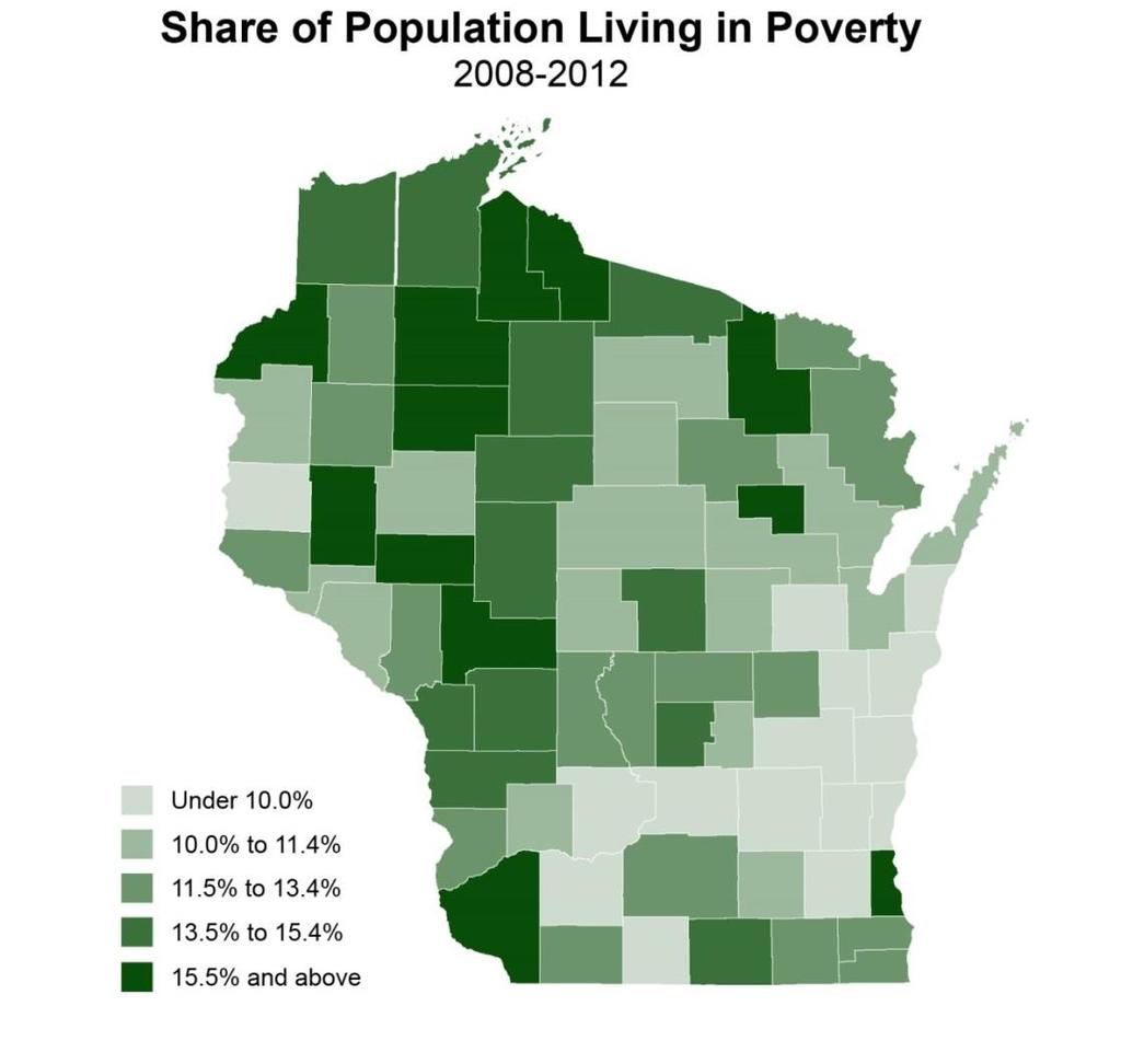 Percent of the population living in poverty By county, Wisconsin,