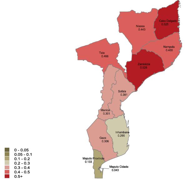 presented by OPHI (2014), Mozambique continues to have a very high level of poverty. The population living in severe poverty is 45%, being in the urban space 17.5% when compared to the rural space (i.