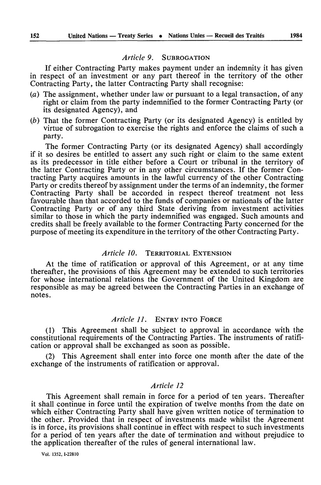 152 United Nations Treaty Series Nations Unies Recueil des Traités 1984 Article 9.