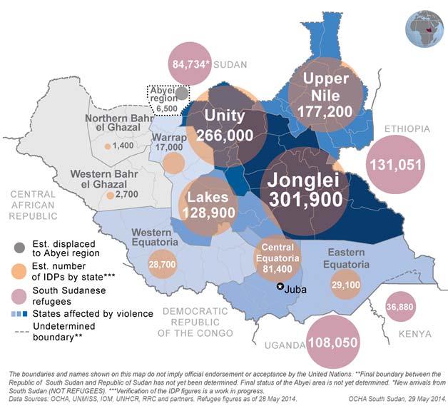 South Sudan Crisis Situation report as of 30 May 2014 Report number 38 This report is produced by OCHA South Sudan in collaboration with humanitarian partners.