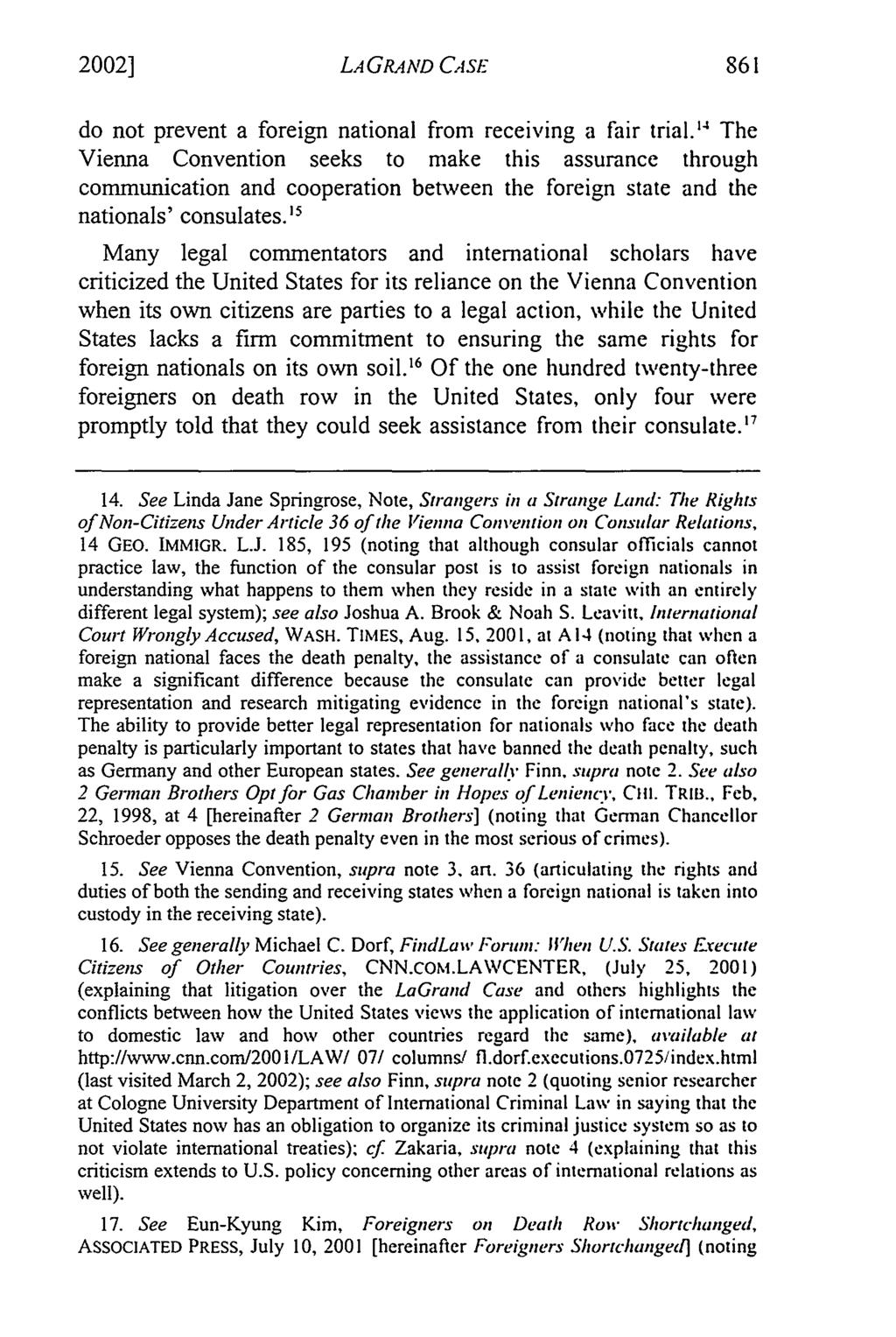 2002] LAGRAND CASE do not prevent a foreign national from receiving a fair trial.
