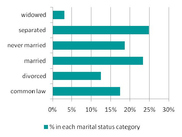 CHART 7 3 AGE OF OUTREACH CLIENTS, 2009 Marital Status Of the 321, out of 335, clients whose marital status was known, the