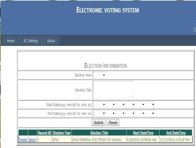 software that will link the user to the voting system. Below are pictures of the various interfaces from start to finish as far as the E-voting system is concern. Figure3.