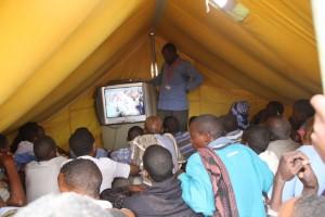 of around 30 refugees at a time can watch the film with a trained refugee facilitator to introduce the session and answer questions following the screening.