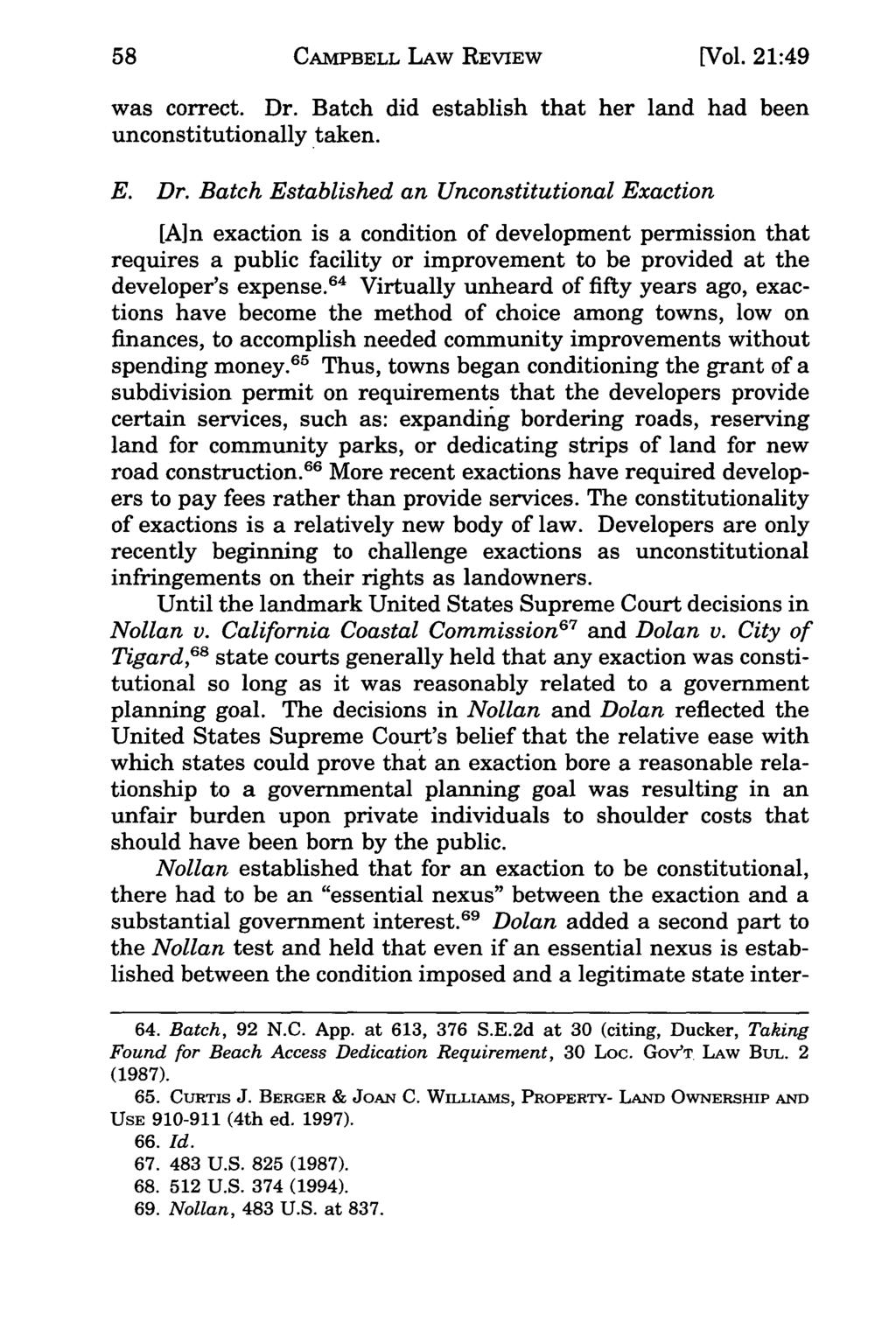 Campbell CAMPBELL Law Review, LAw Vol. REVIEW 21, Iss. 1 [1998], Art. 5 [Vol. 21:49 was correct. Dr.