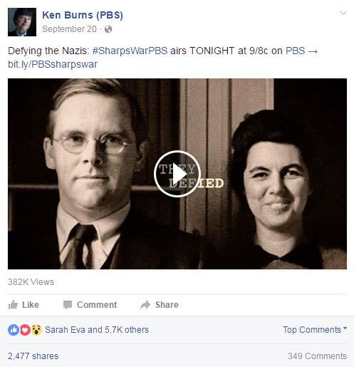 PAID DIGITAL MARKETING A promoted post was featured on the Ken Burns (PBS) Facebook page on 9/20/16.