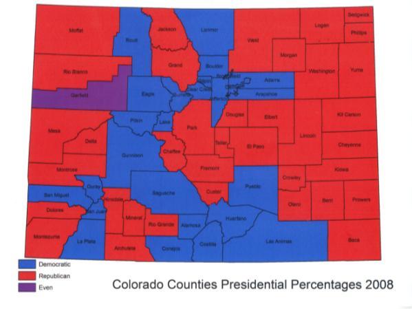 TWENTY-YEAR VOTING PATTERN County votes for president, U.S. senator, and governor of Colorado from 1989 to 2008.