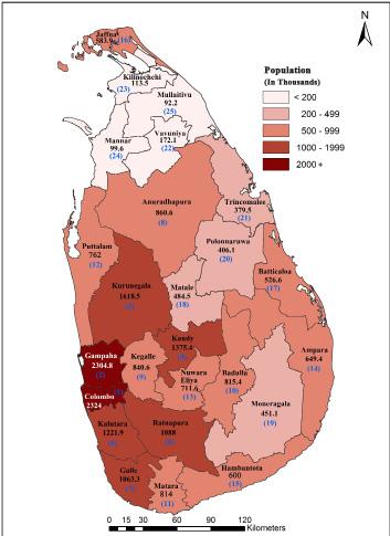 Population distribution and density Figure 3 : Population distribution by district - 2012 Colombo district has the largest population (2.3 million, 11.