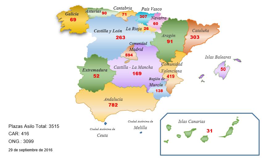Reception places in Spain for asylum seekers