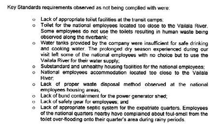 Review report page 8 The Environmental Plan has not been followed and approval conditions breached Environmental damage was not limited to the forest and included river pollution Employees complain
