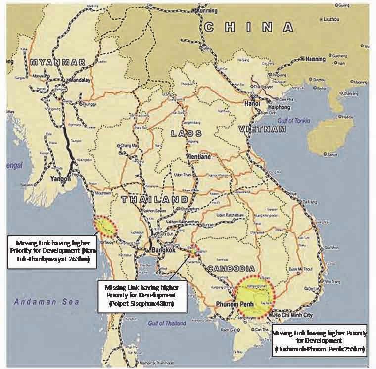 (3) International Rail Route Regarding the rail route, Trans-Asian Railway has been established by United Nations Economic and Social Commission for Asia (UN ESCAP) and is shown in Figure2.2-3.