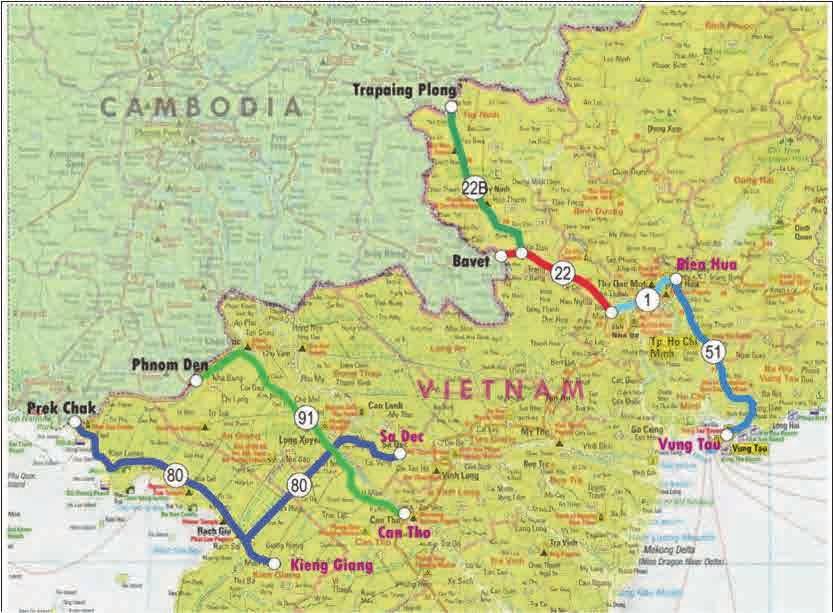 (2) Vietnam (a) National Roads Connecting from Cambodia In accordance with the terms of reference of the Data Collection Survey, there are the following connection roads between Cambodia and Vietnam.