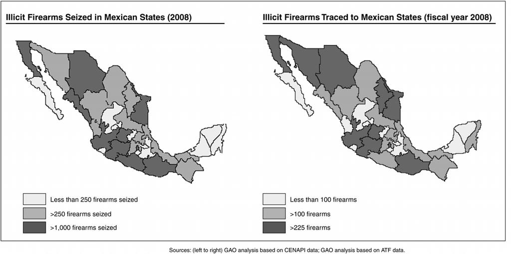 Appendix II: Geographic Distribution of Firearms Seized and Traced Figure 8: Firearms Seized in Mexican States in 2008 and Illicit Firearms Traced to Mexican States (Fiscal Year 2008) Methodology In