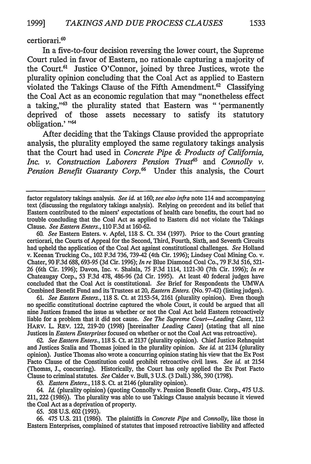 1999] TAKINGS AND DUE PROCESS CLA USES 1533 certiorari.