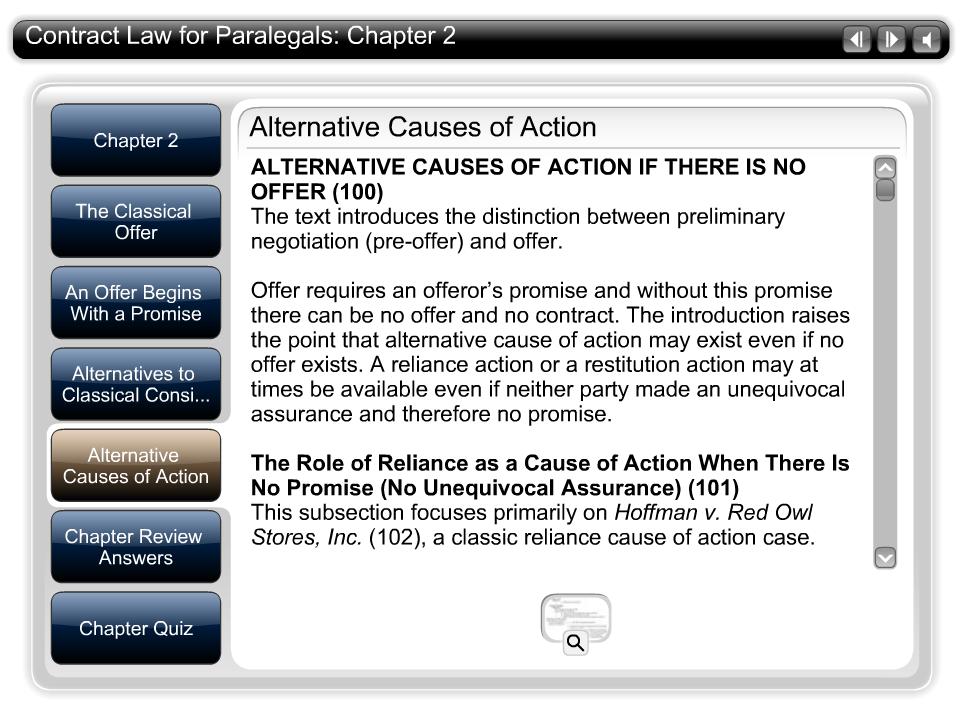 Alternative Causes of Action Tab Text ALTERNATIVE CAUSES OF ACTION IF THERE IS NO OFFER (100) The text introduces the distinction between preliminary negotiation (pre-offer) and offer.
