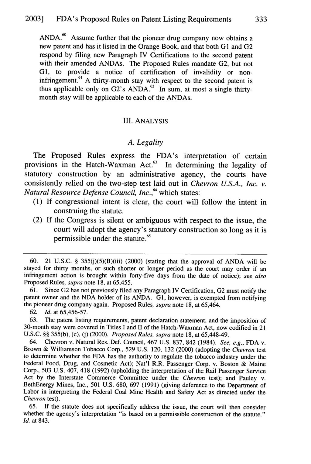 2003] FDA's Hui: FDA's Proposed Proposed Rules on Patent Listing Listing Requirements Requirements for New Drug 333 ANDA.