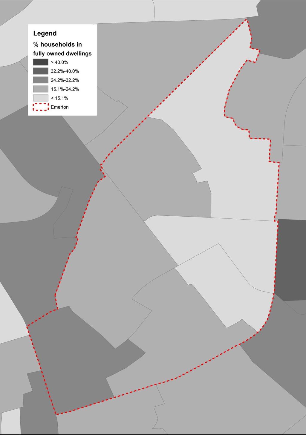 Tenure profile Figure A8: Proportion of households in fully owned homes, Emerton SSC, 2011 Source: ABS 2011 Census, TableBuilder Pro Full ownership in Emerton is low, with SA1s in the