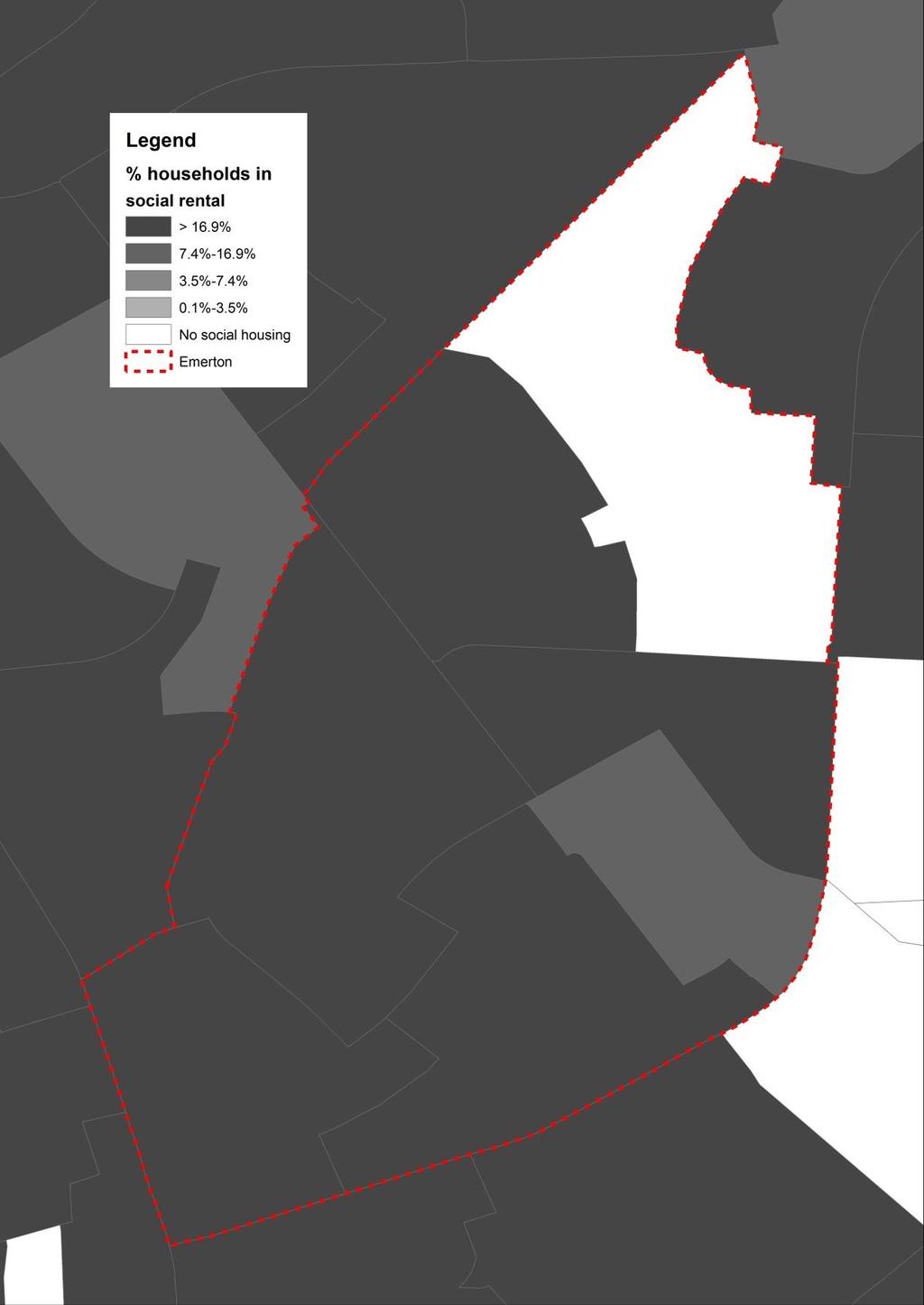 Figure A11: Proportion of households in social rental, Emerton SSC, 2011 Source: ABS 2011 Census, TableBuilder Pro Social housing dominate Emerton, with the majority of the suburb