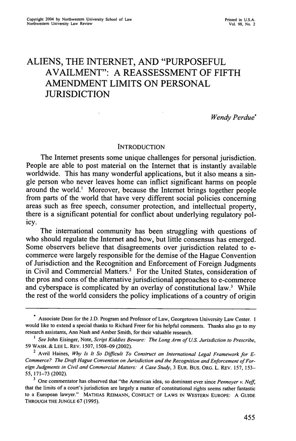 Copyright 2004 by Northwestern University School of Law Printed in U.S.A. Northwestern University Law Review Vol. 98, No.