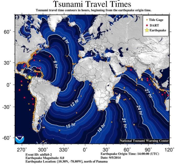 CARIBE WAVE/LANTEX 2015 Figure A: Travel times for Panama tsunami scenario