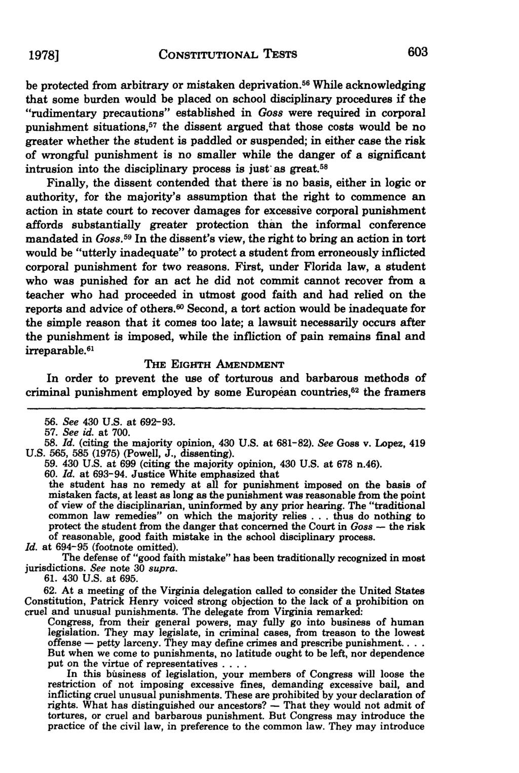 1978] CONSTITUTIONAL TESTS be protected from arbitrary or mistaken deprivation.