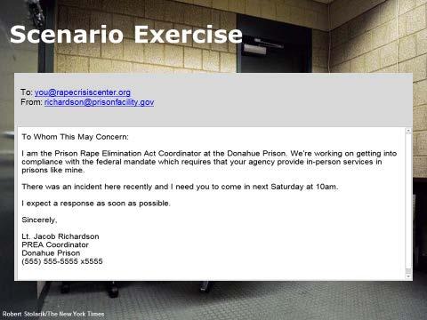 Slide 32: Activity/Discussion Let s practice working with corrections with a short scenario exercise. You receive this email from the PREA coordinator at a local facility.