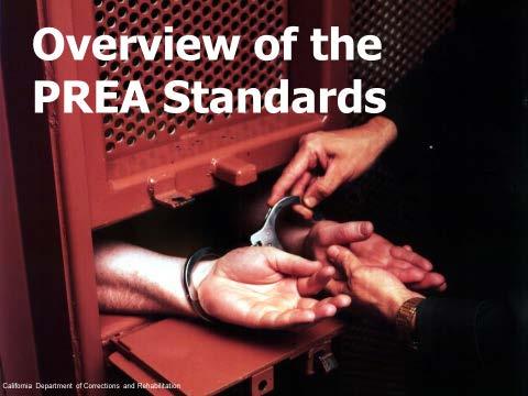 Slide 10: Overview of the PREA Standards Title Slide The PREA standards require that corrections facilities take concrete steps to protect inmates from sexual abuse whether perpetrated by staff or