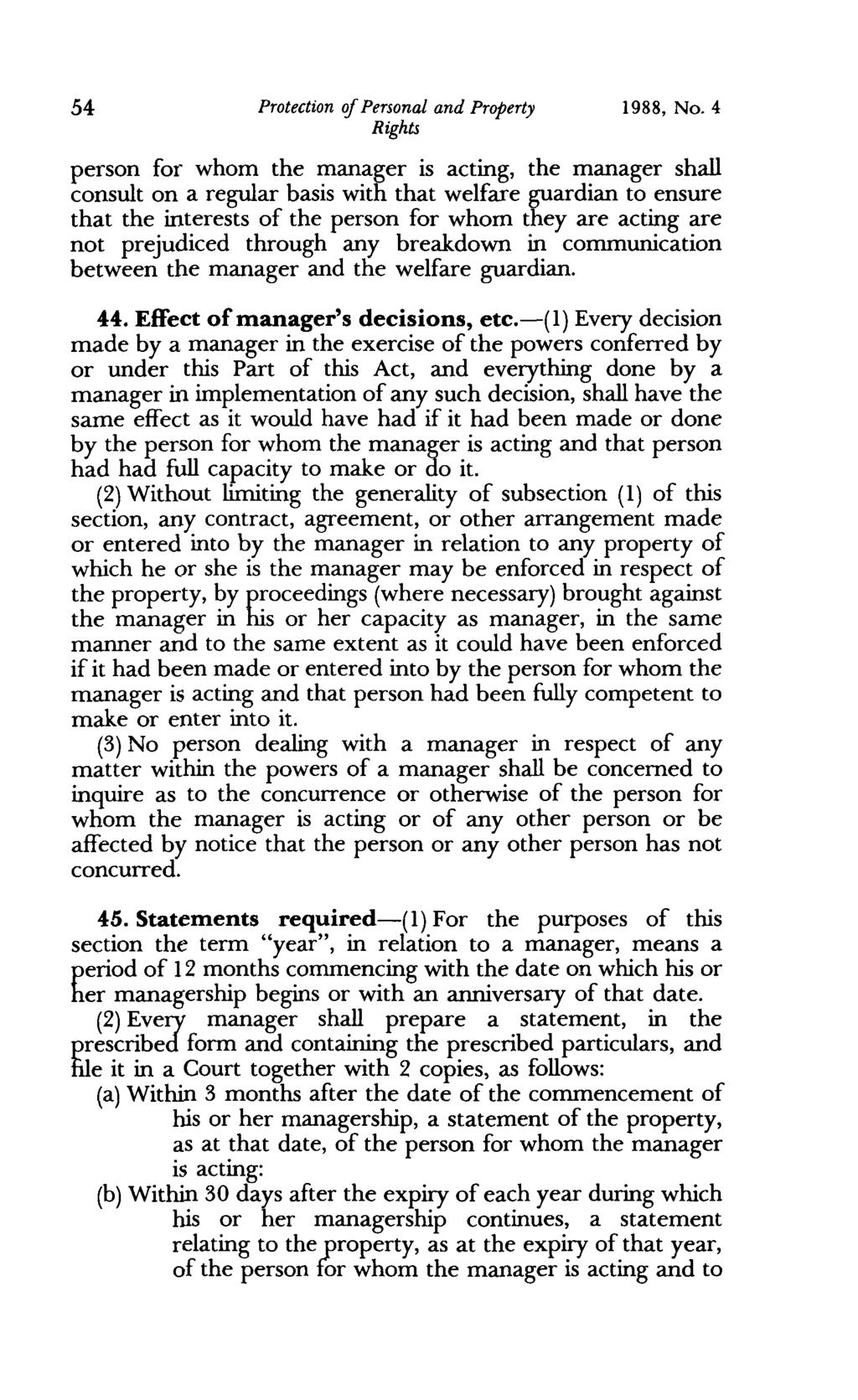 54 Protection of Personal and Property 1988, No.
