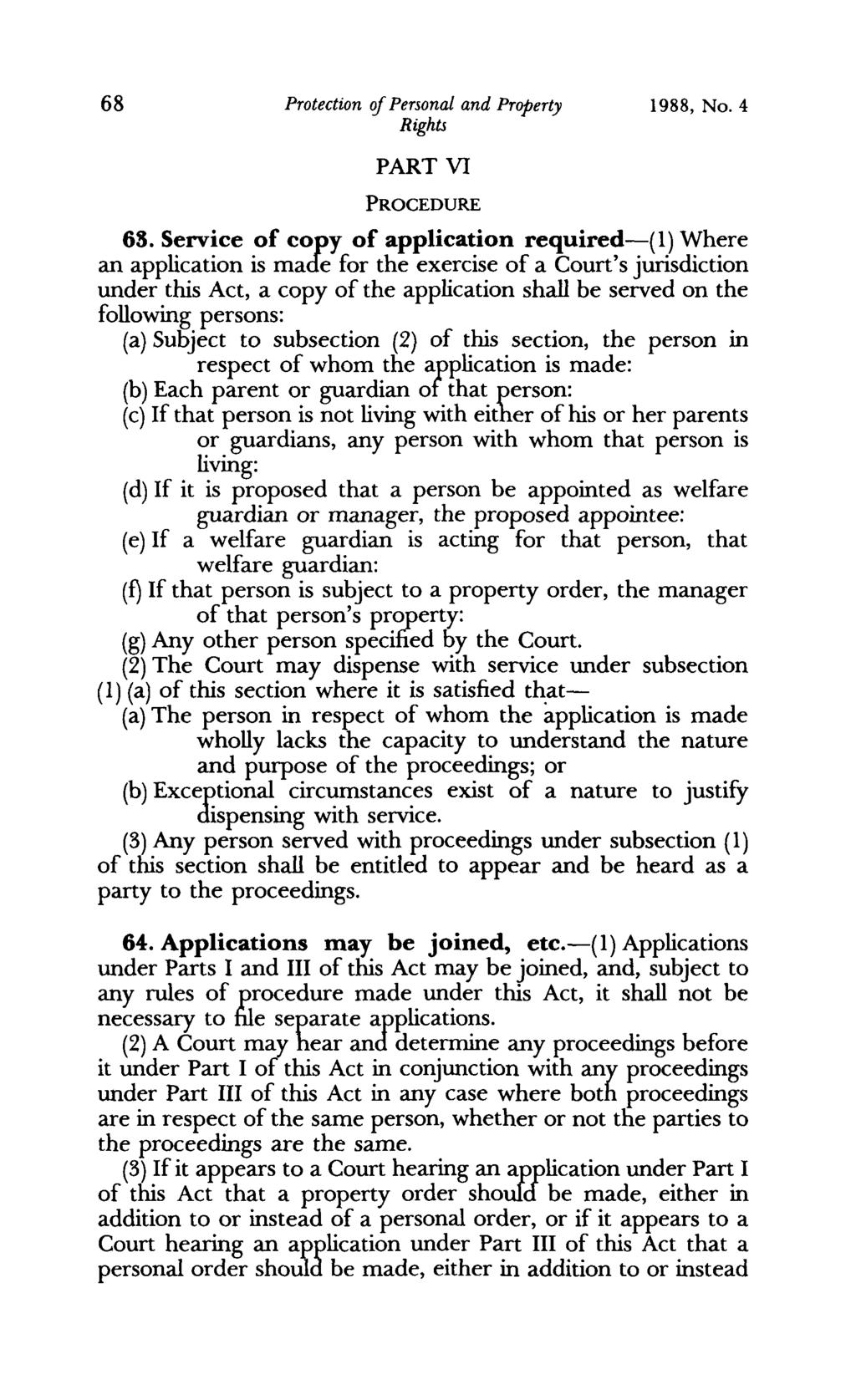 68 Protection of Personal and Property 1988, No. 4 PART VI PROCEDURE 6S.