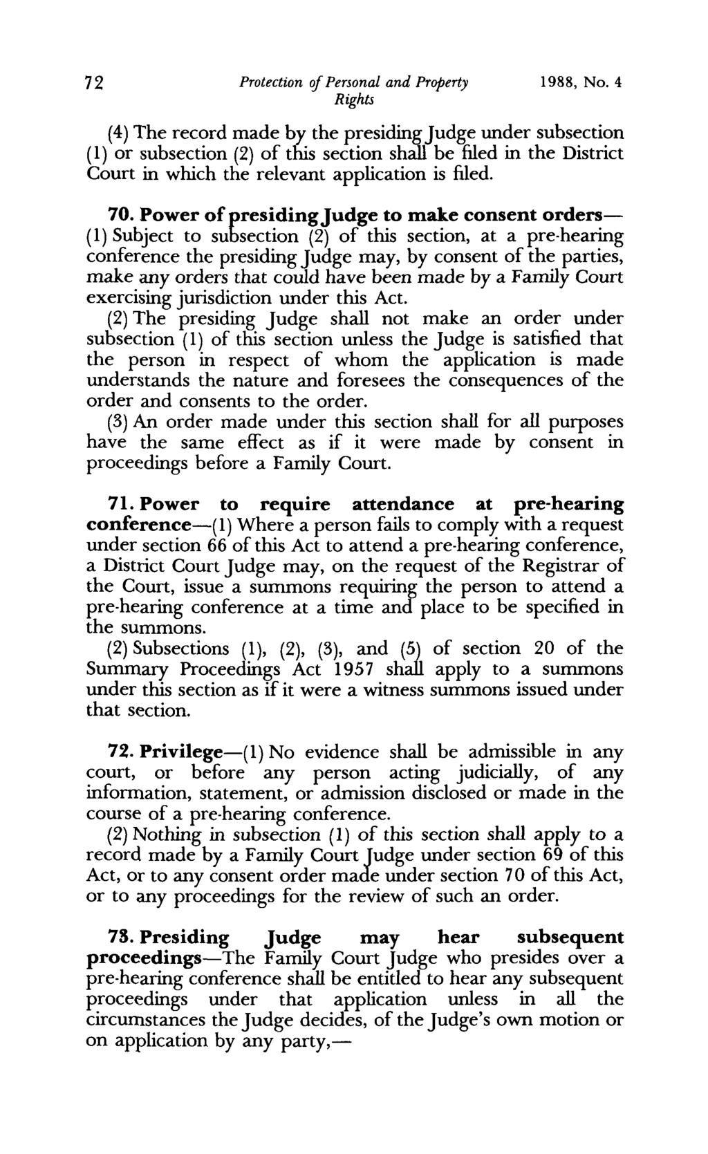 72 Protection of Personal and Property 1988, No.