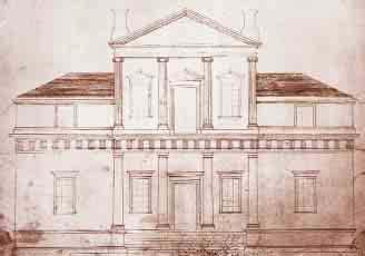 This sketch shows the planned front elevation of Jefferson s estate at Monticello, c. 1790s.