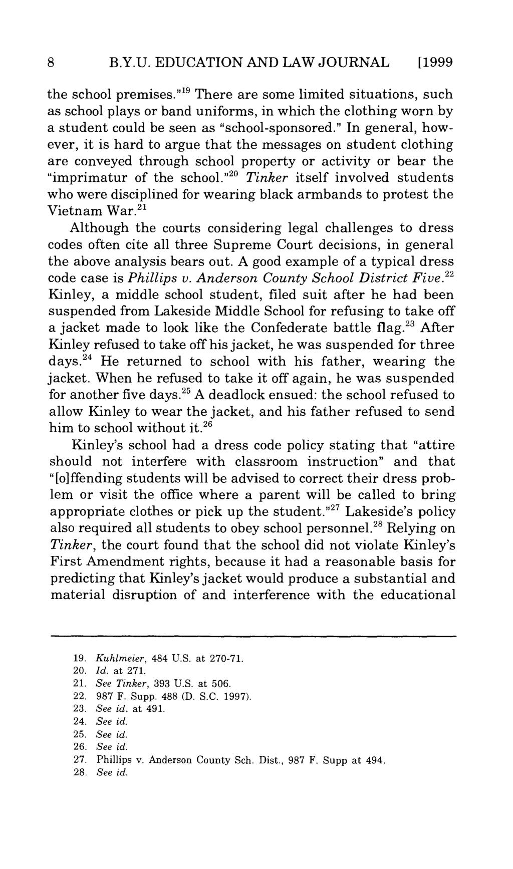 8 B.Y.U. EDUCATION AND LAW JOURNAL [1999 the school premises.
