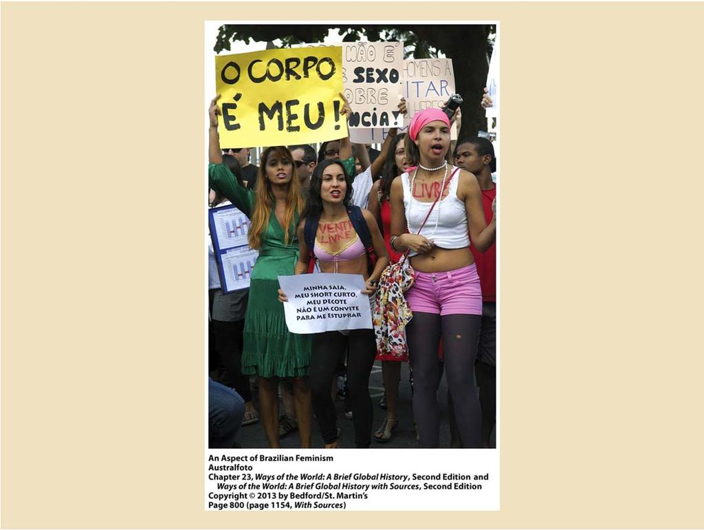 1. Who are the people in this photograph, and what are they doing? These young women are protesting sexual discrimination, macho culture, and sexual violence in Brazil.