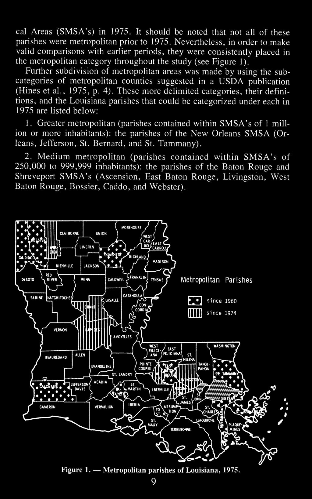Further subdivision of metropolitan areas was made by using the subcategories of metropolitan counties suggested in a USDA publication (Hines et al., 1975, p. 4).