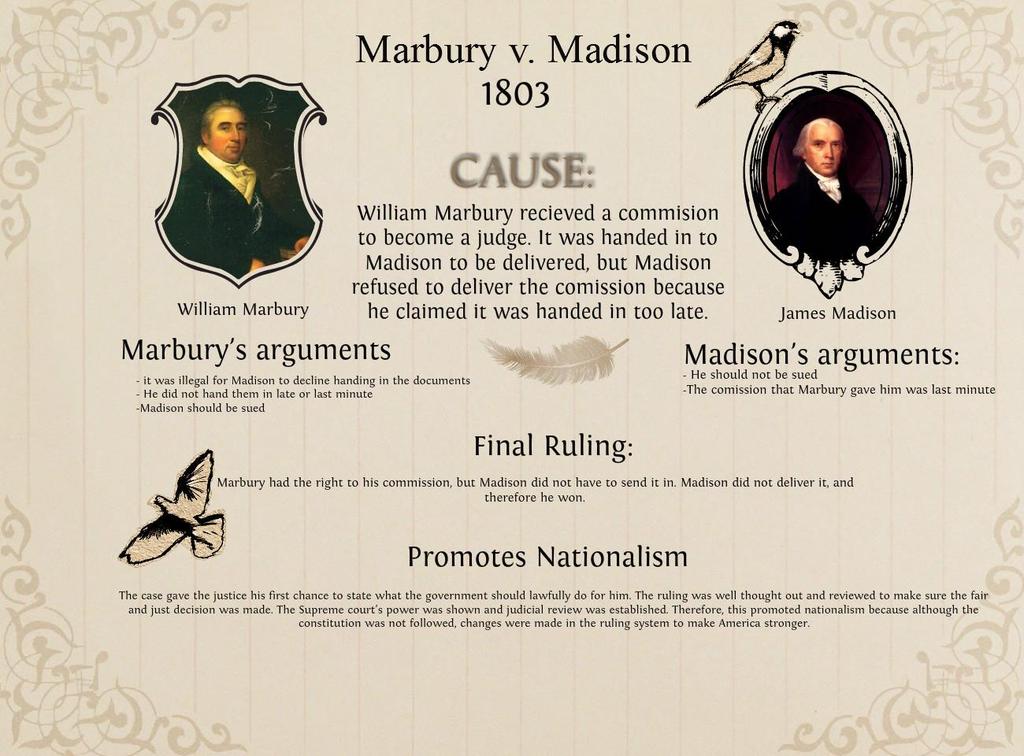 Marshall wrote the Court s opinion in Marbury v. Madison, a case that helped establish the Supreme Court s power to check the power of the other branches of government.