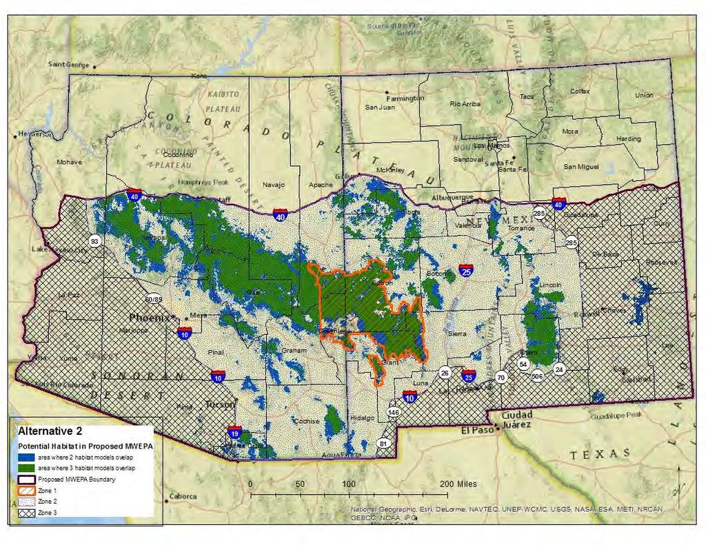 ALTERNATIVE TWO: MWEPA Expansion with Management Zones; Modified Provisions for Take of Mexican Wolves Figure ES-3.