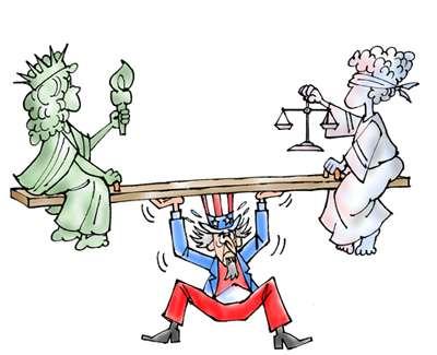 Analyzing Political Cartoons The Bill of Rights: Liberty vs. Order Lady Liberty holds a torch to represent the United States as a light of freedom in the world.