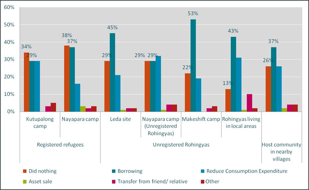 The evaluation found significant evidence that registered refugee households employ coping strategies in different ways (see Graph 8).