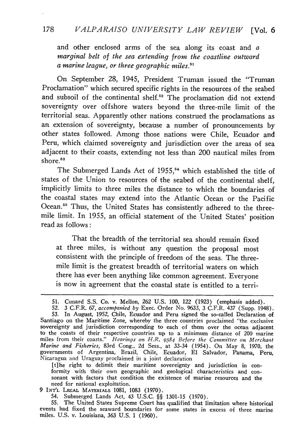 et al.: The Three-Mile Limit: Its Juridical Status 178 VALPARAISO UNIVERSITY LAW REVIEW [Vol.