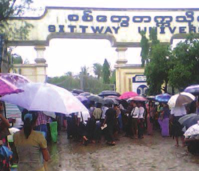 COMMUNITIES STANDING UP Students at Sittwe University protested the high price of bus fares on August 1 this year.