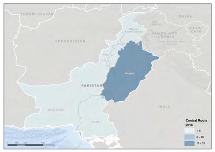 A profile of Pakistani migrants along the Mediterranean routes Region of origin Pakistani migrants interviewed along the two routes differ for the province/region of origin.