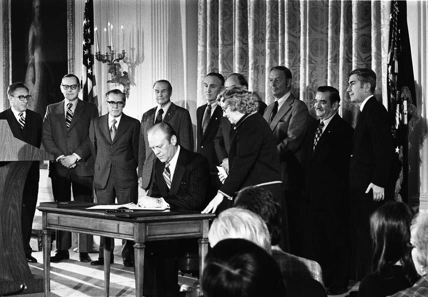 US President Gerald Ford signs the US instrument of ratification of the BWC on 22