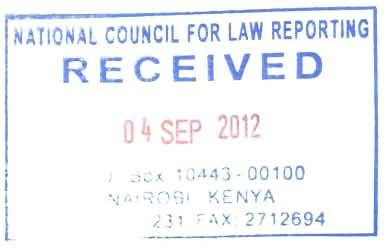 KENYA GAZETTE SUPPLEM ACTS, 2012 NAIROBI, 27th August, 2012 conten"f