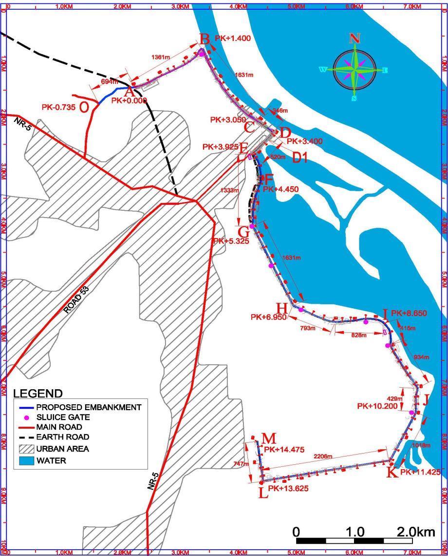 embankment; and, - Providing sluice gates to allow stormwater to flow to the Tonle Sap. Figure 2: Proposed Embankment Showing Sections 21. Controlled Landfill.